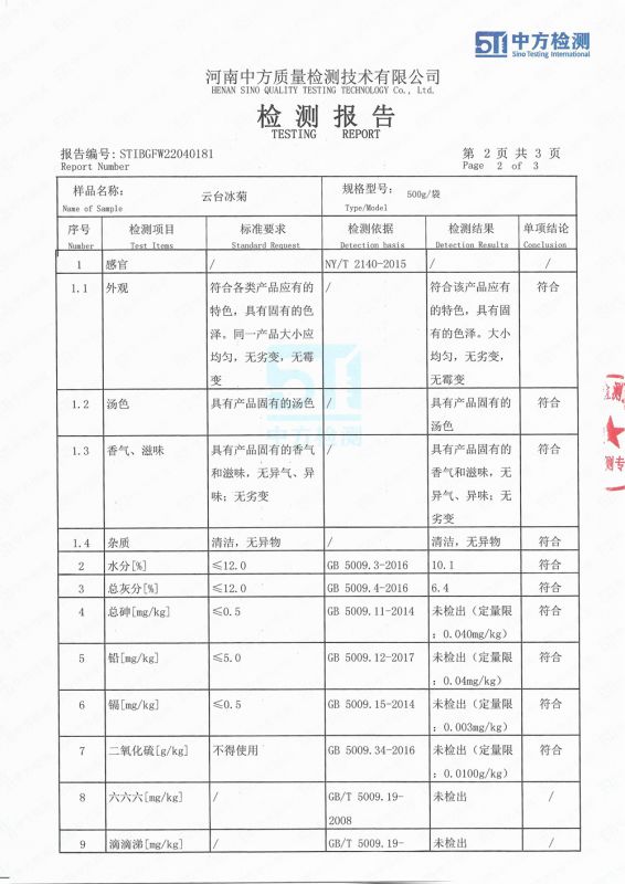 云臺(tái)冰菊檢測報(bào)告詳情頁